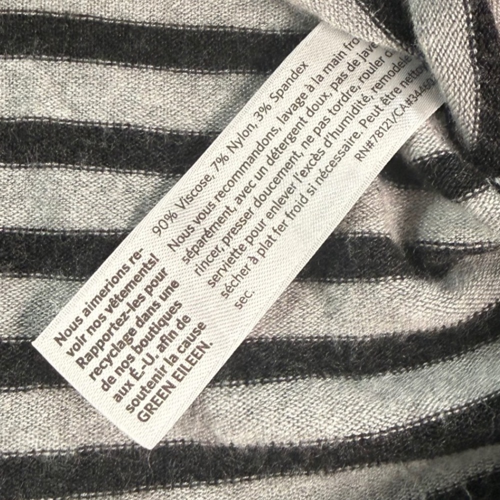 Eileen Fisher Womens Striped Cowl Neck Drawstring Sweater Grey Black Size SP - Picture 4 of 7